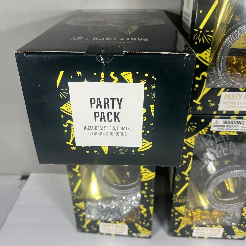Festive Voice Party Pack Happy New Year- 25 Pcs - Set of 4 Black Gold Silver OS